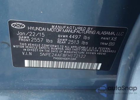 2015 Hyundai Sonata Se из США, поврежденный, VIN 5NPE24AF8FH172122